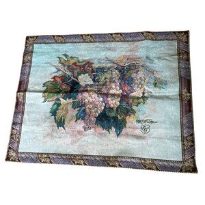 Vintage Tapestry Large Wall Hanging Golden Grapes 42x33" Signed